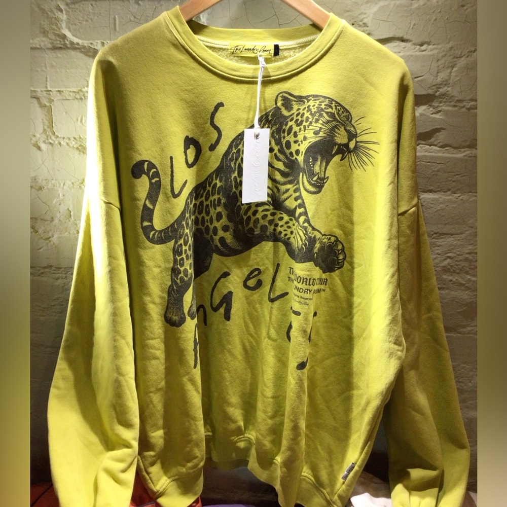 NEW! Rare Los Angeles Apparel Chartreuse Graphic Leopard Sweatshirt